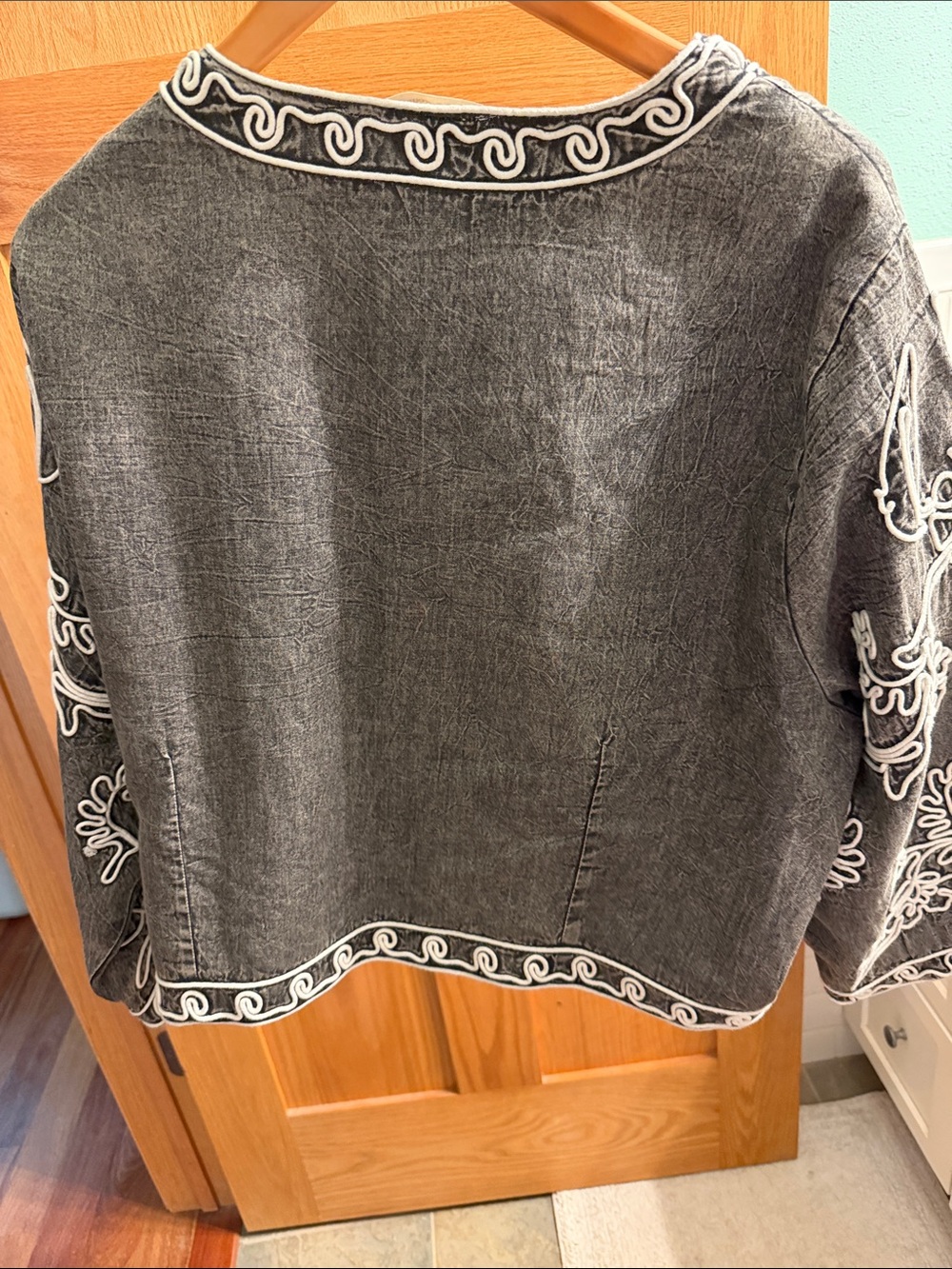Soft Surroundings Black wash Jacket with White Embroidery - Picture 5 of 6